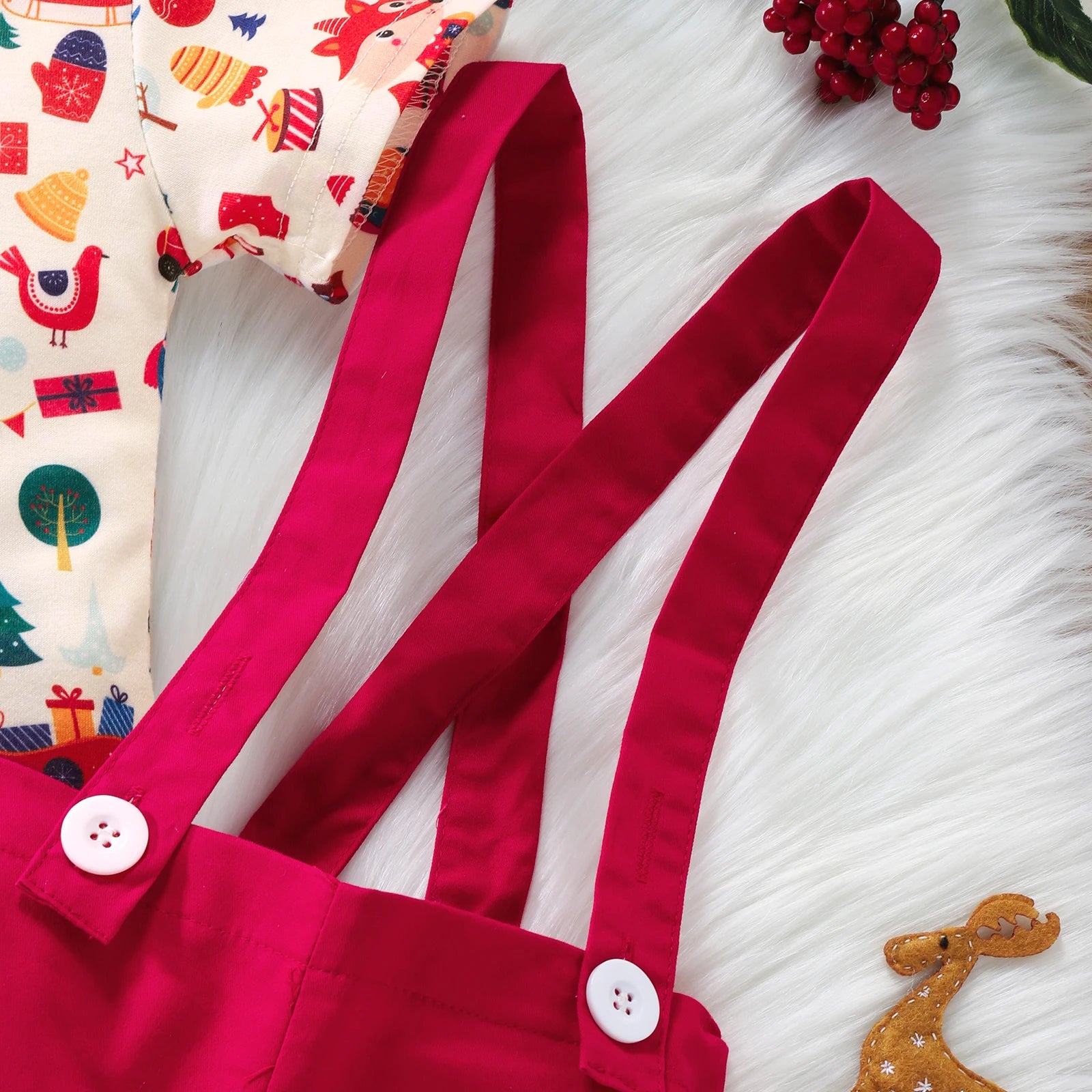 Baby Bow Suit + Brace Shorts Christmas Romper Set