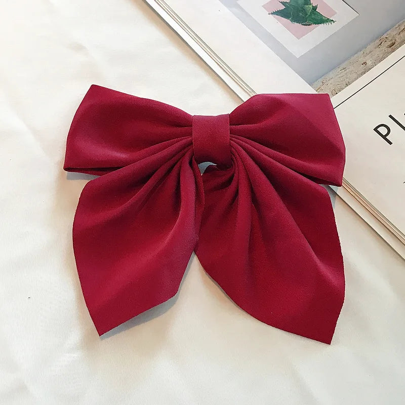 Solid Color Satin Bowknot Hair Clips For Girls