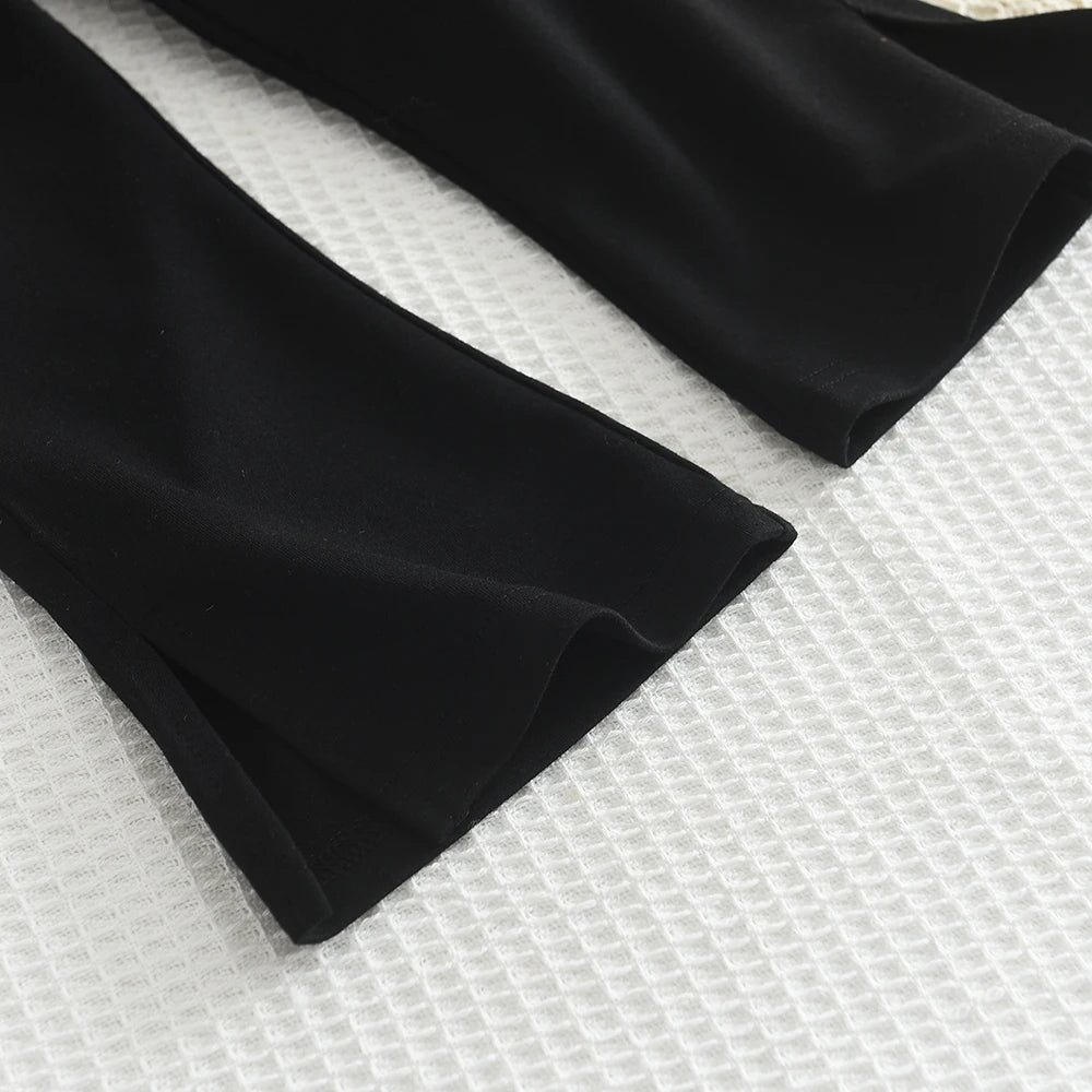 Menoea Long SleeveAutumn and Winter New Large Lapel Pleated Stripe Top+Bell-bottoms Two Piece Girls' Set