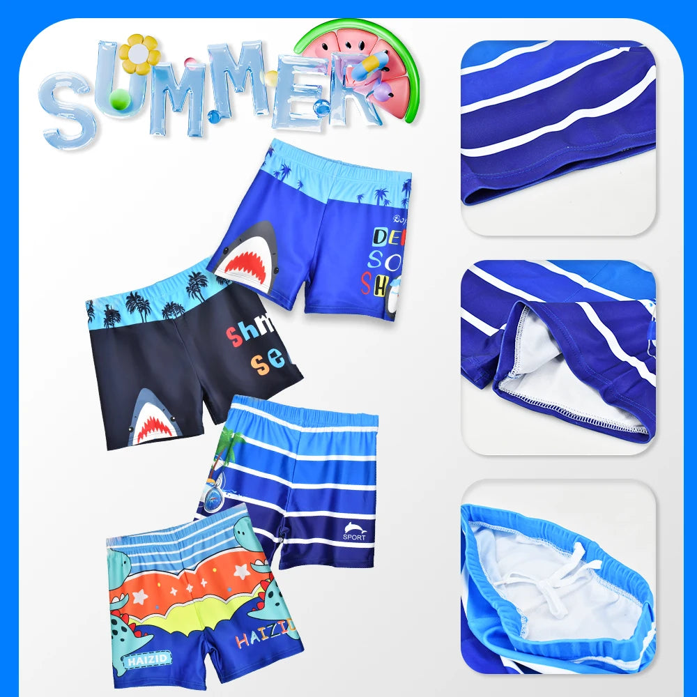 Quick-Dry Shorts with Dinosaur & Shark Prints