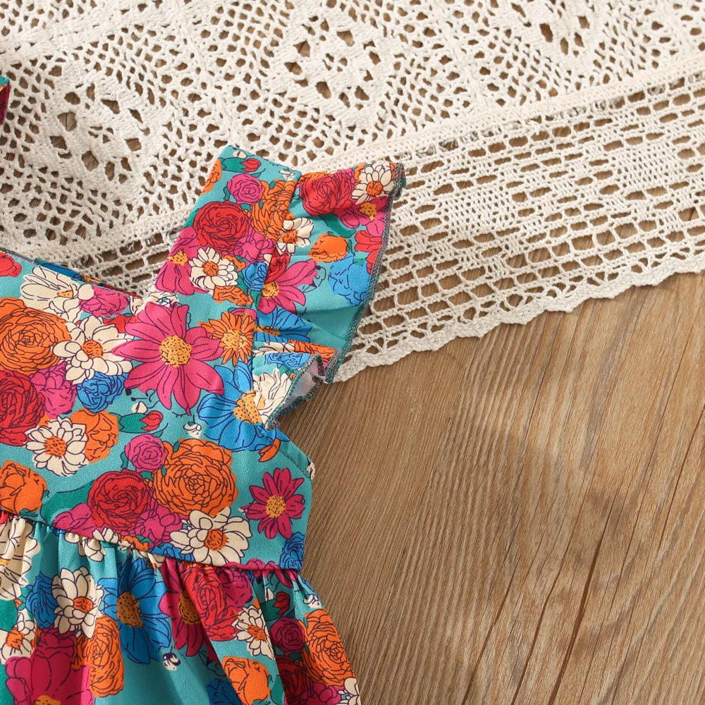 Summer Flower Print Princess Dress with Hat (Girls)