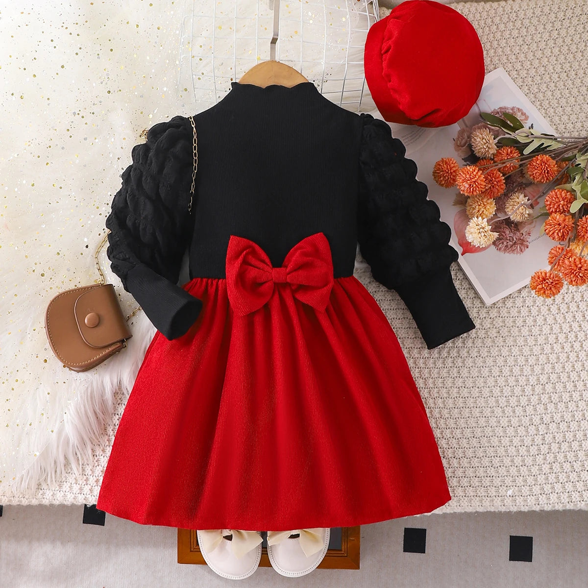 Kids Girls Red Holiday Party Dress Set