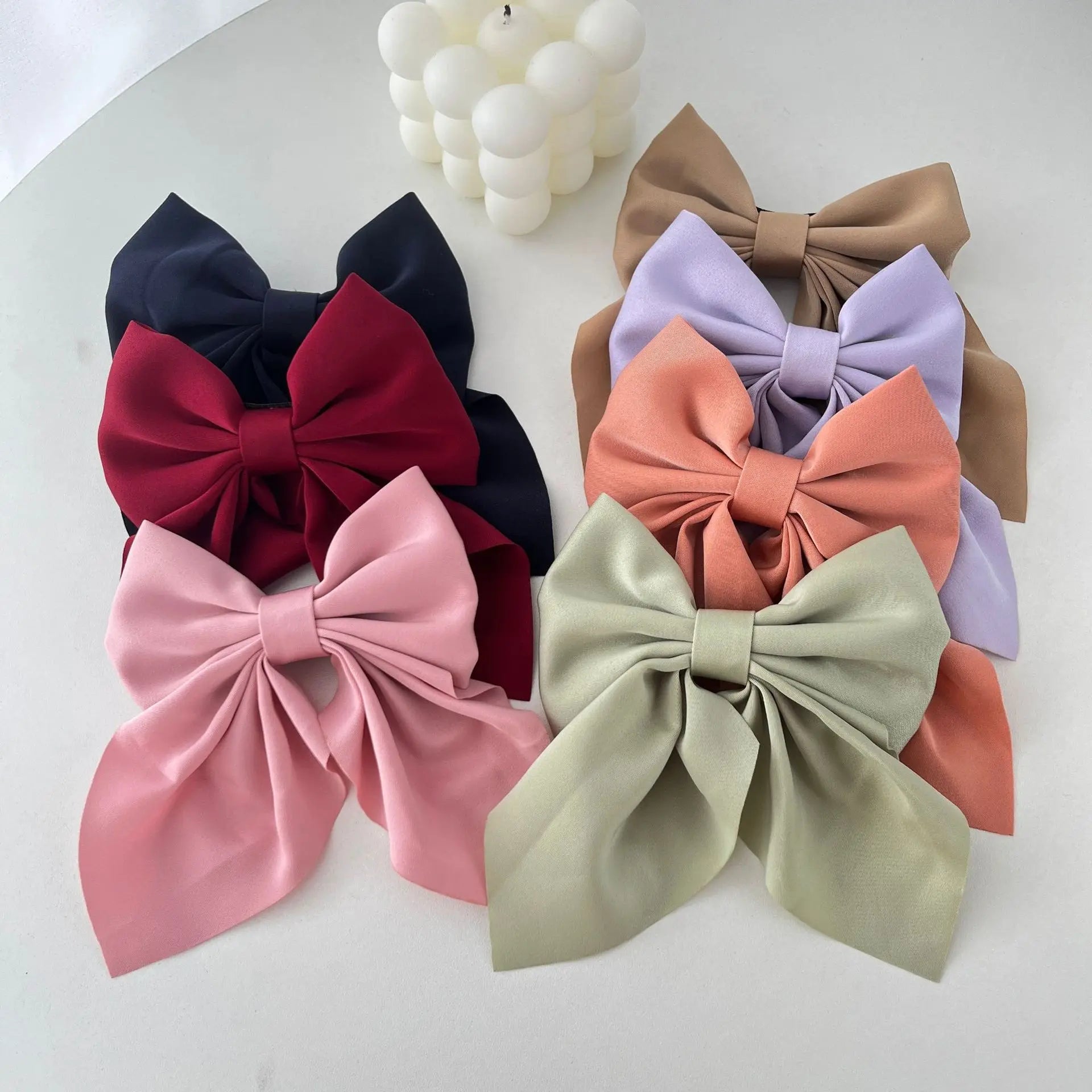 Solid Color Satin Bowknot Hair Clips For Girls