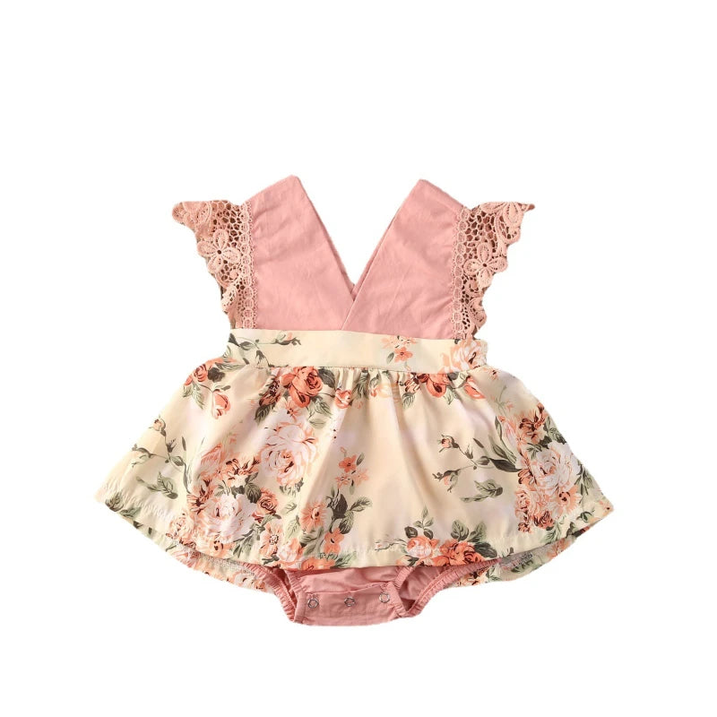 2-Piece Newborn Lace Dress & Princess Skirt with Red Flower Design (0-24M)