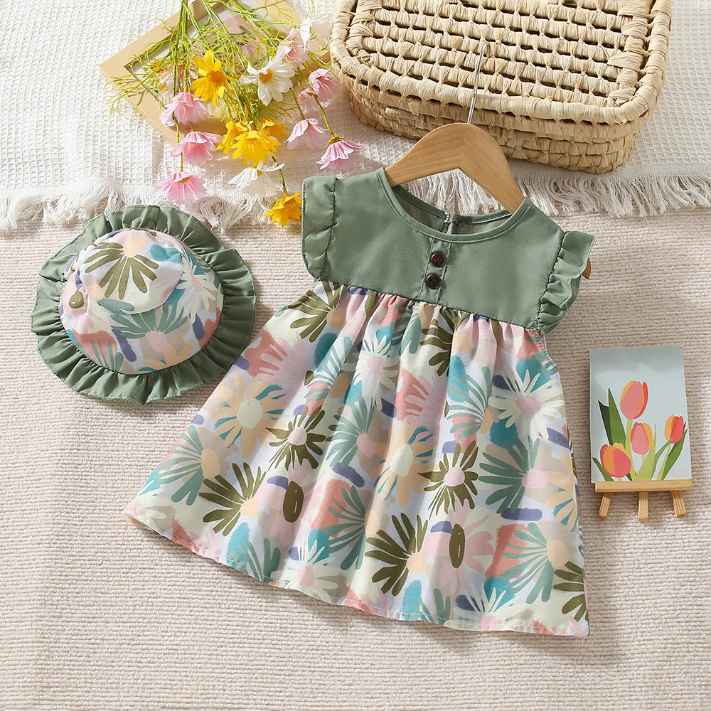 Summer Lace Pleated Dress with Hat (Girls, 0-3 Years)