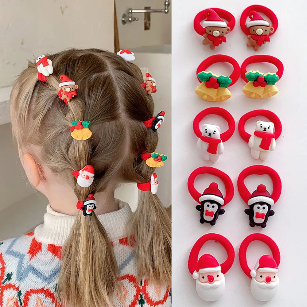 10pcs Christmas Hair Ties Girls Gift Set