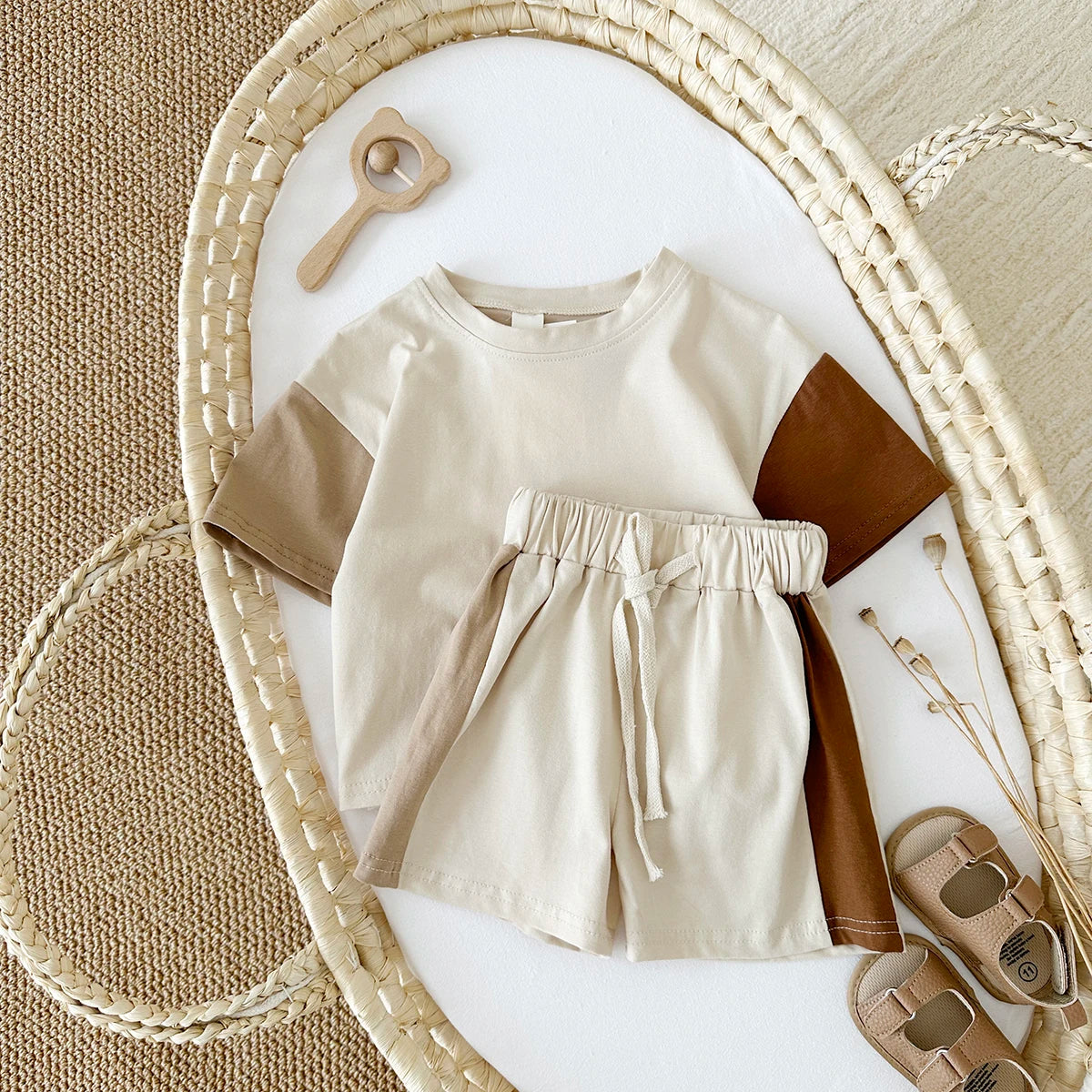 Solid Color T-Shirt & Elastic Waist Pants for Boys & Girls, Toddler Clothes