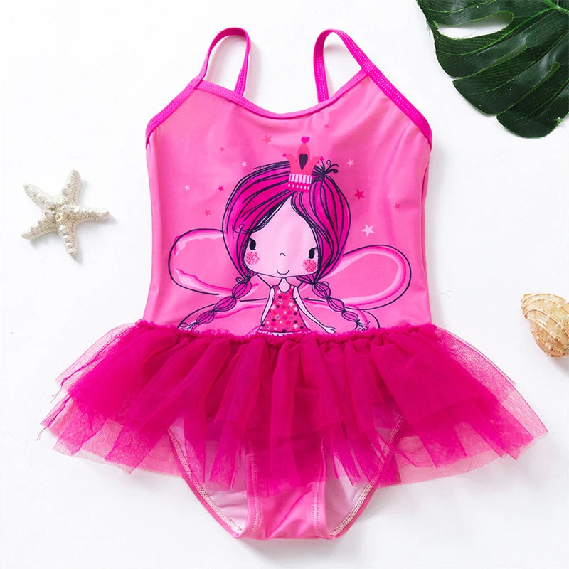 Mermaid Fish Scale Unicorn One-Piece Girls Swimwear for 4-8 Years