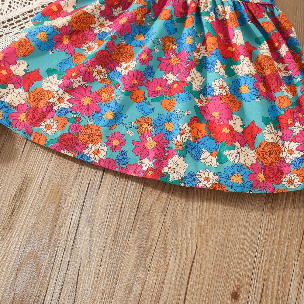 Summer Flower Print Princess Dress with Hat (Girls)