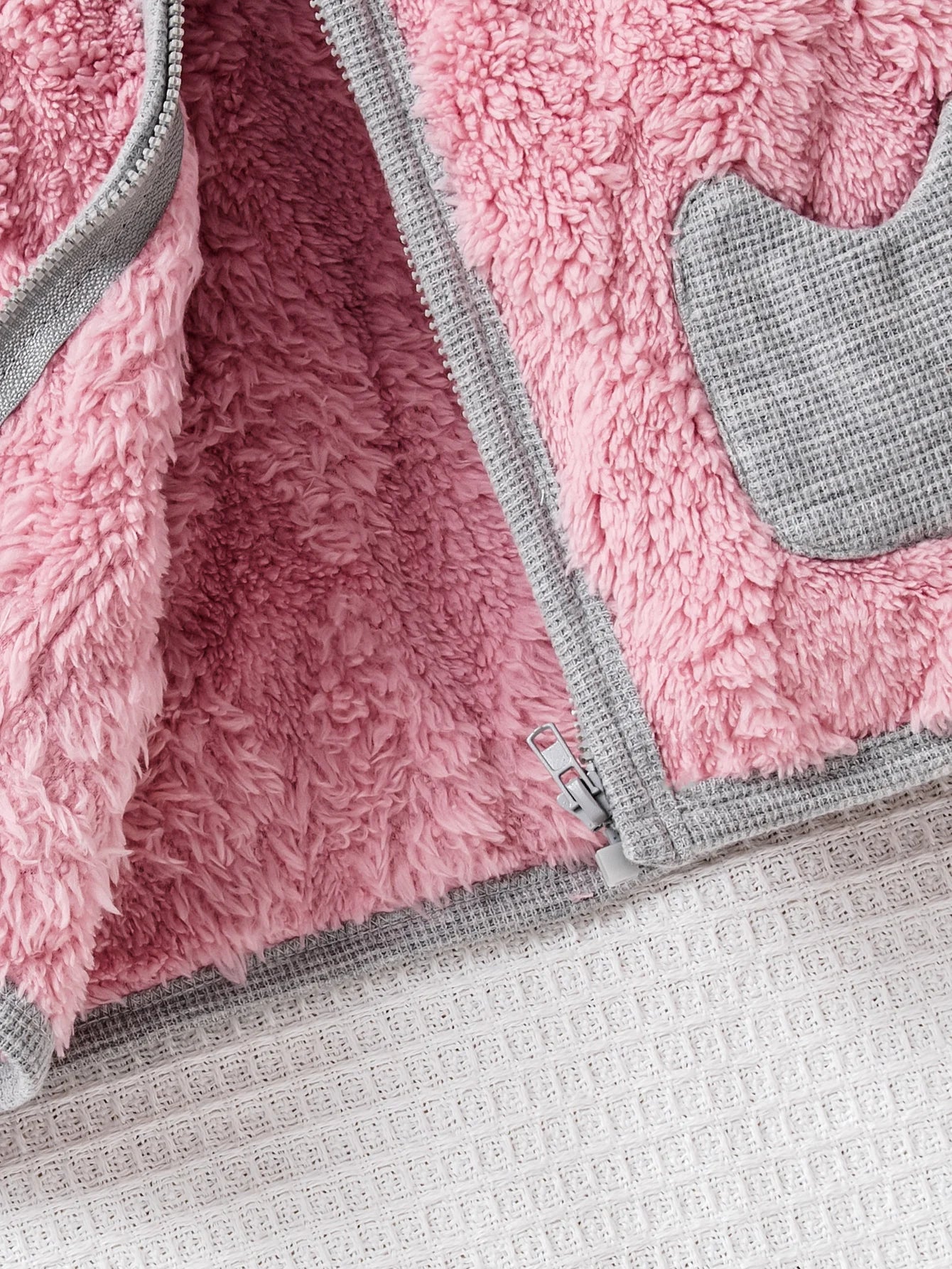 Girls' Cotton Plush Winter Jacket Pink Cat Pockets