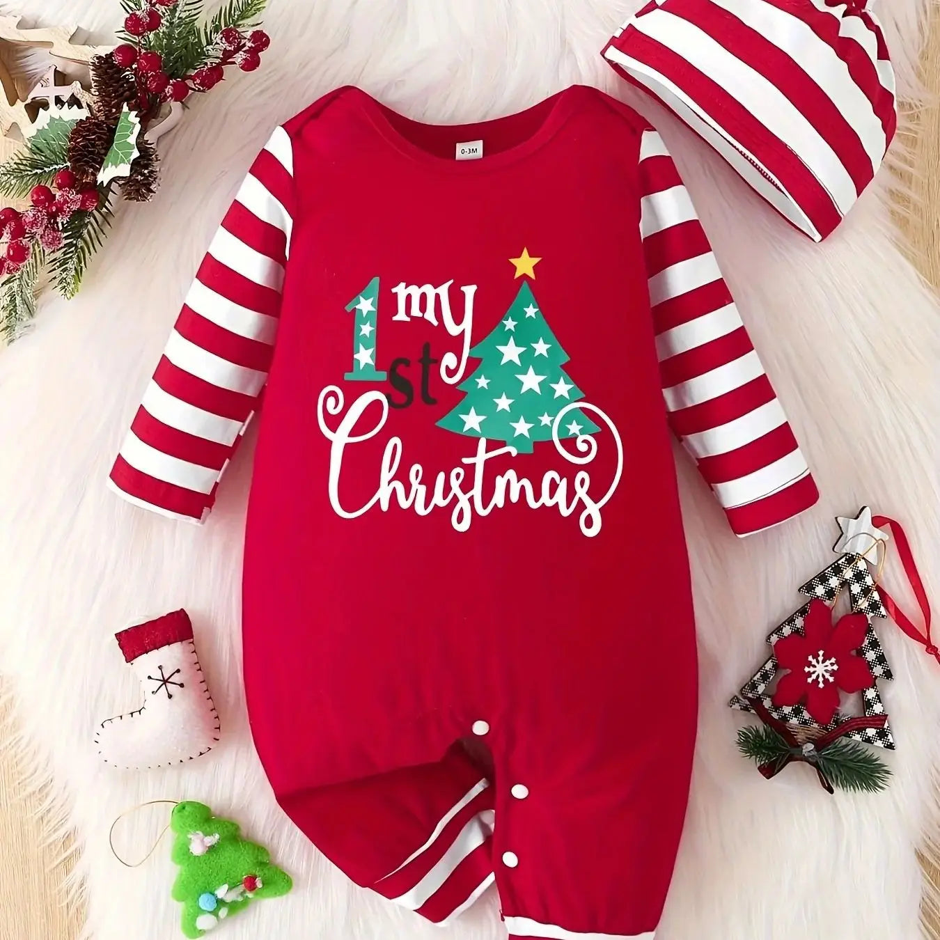 Candy Cane Stripe Christmas Baby Romper Set