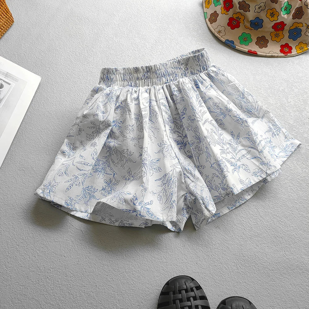 Floral Flowers Kids for Girls Wide-Leg Beach Shorts