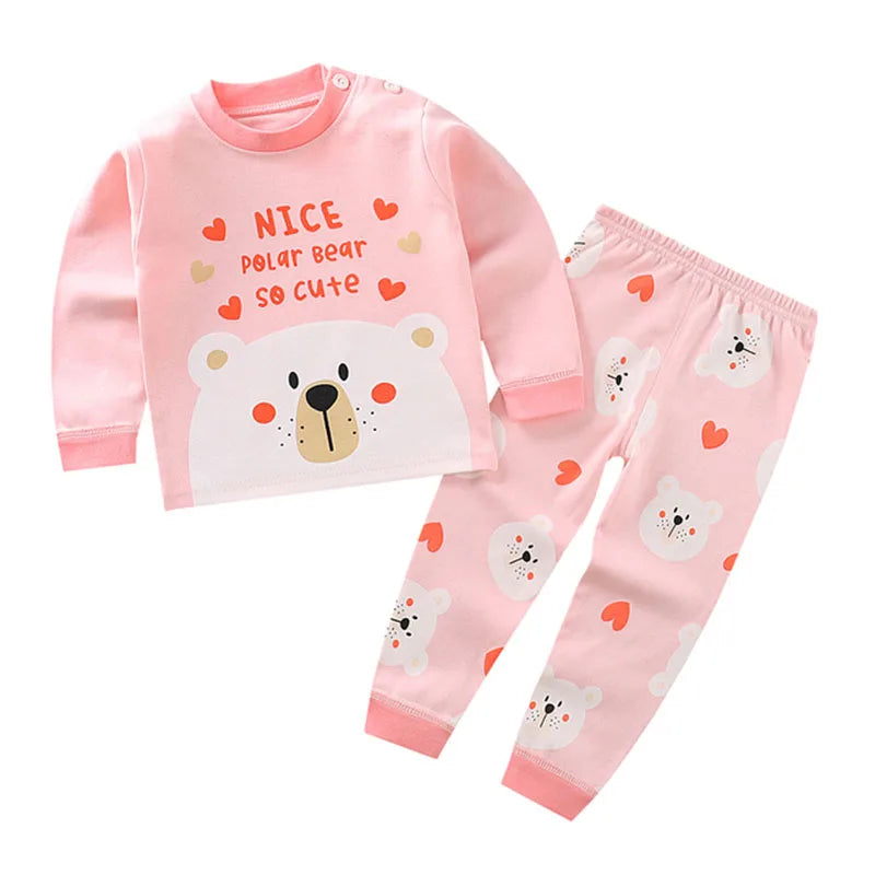 Cute Bear Cartoon Animal Kids Pink Pajama Set