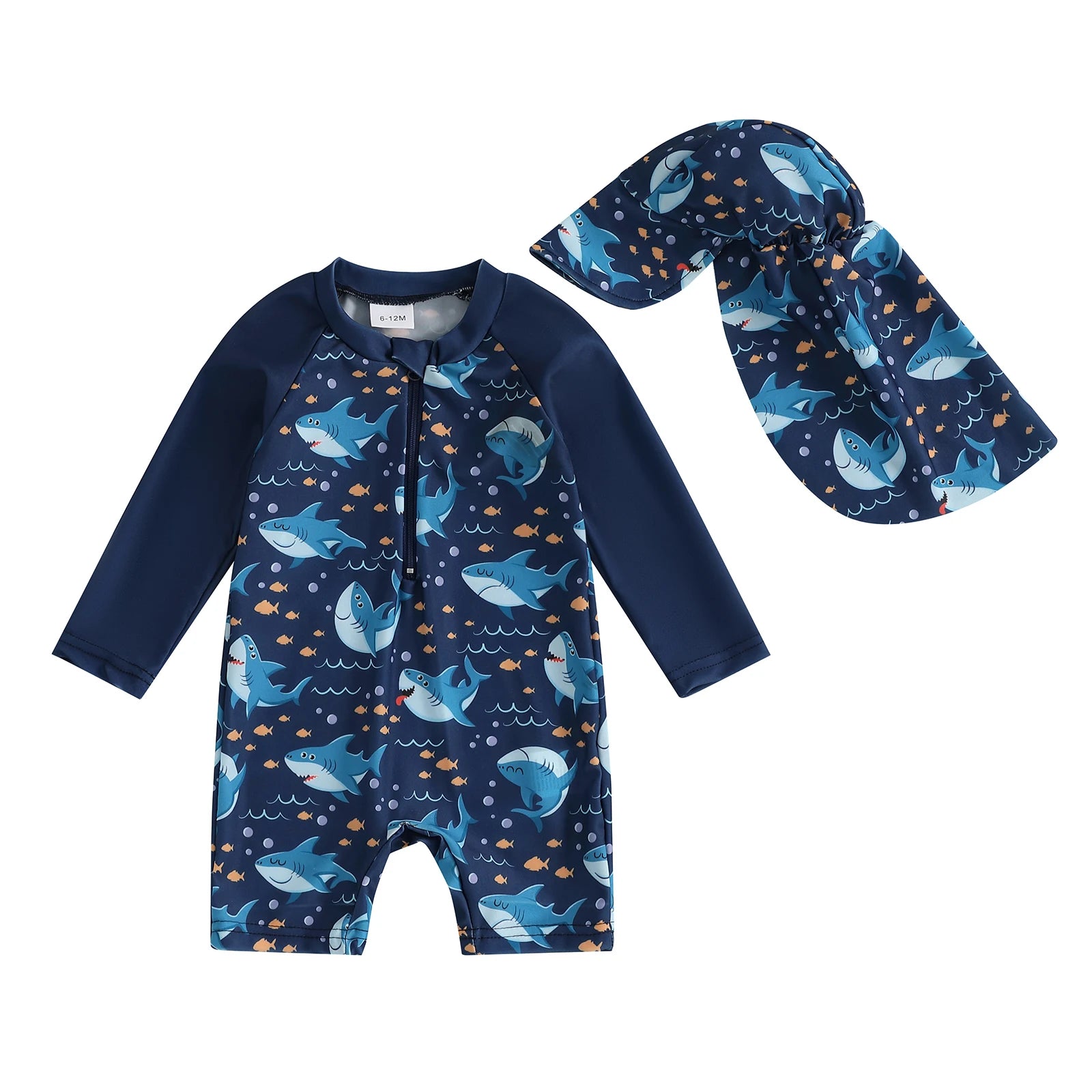 Toddler Boys' Dinosaur Rash Guard Swimsuit with Cap