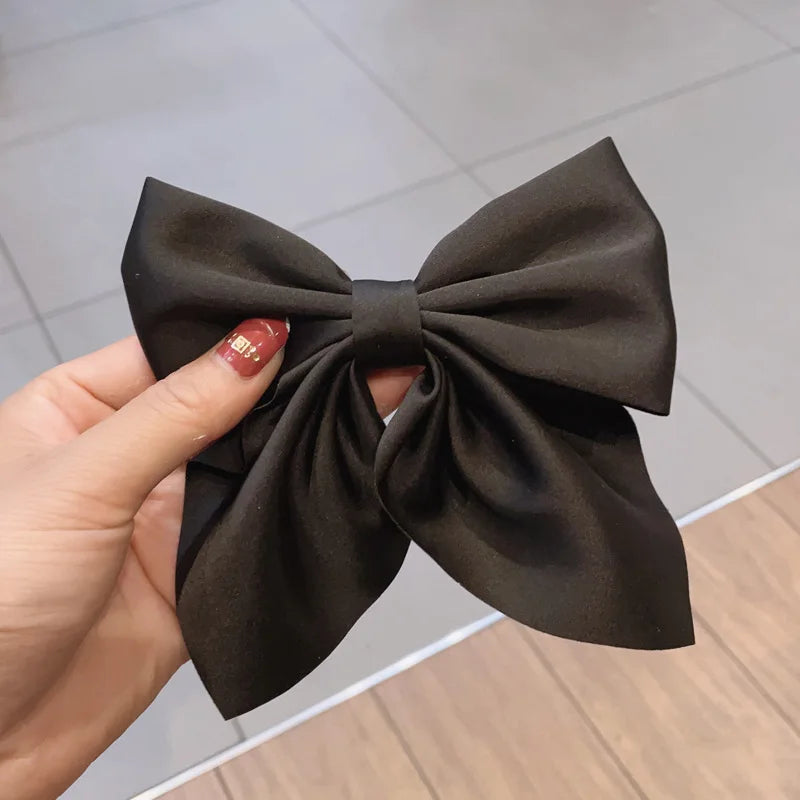 Solid Color Satin Bowknot Hair Clips For Girls