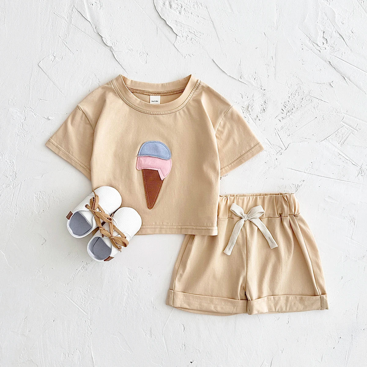 Baby Summer Outfit – 2-Piece Newborn Set, Ice Cream Print T-Shirt & Sports Shorts for Boys & Girls