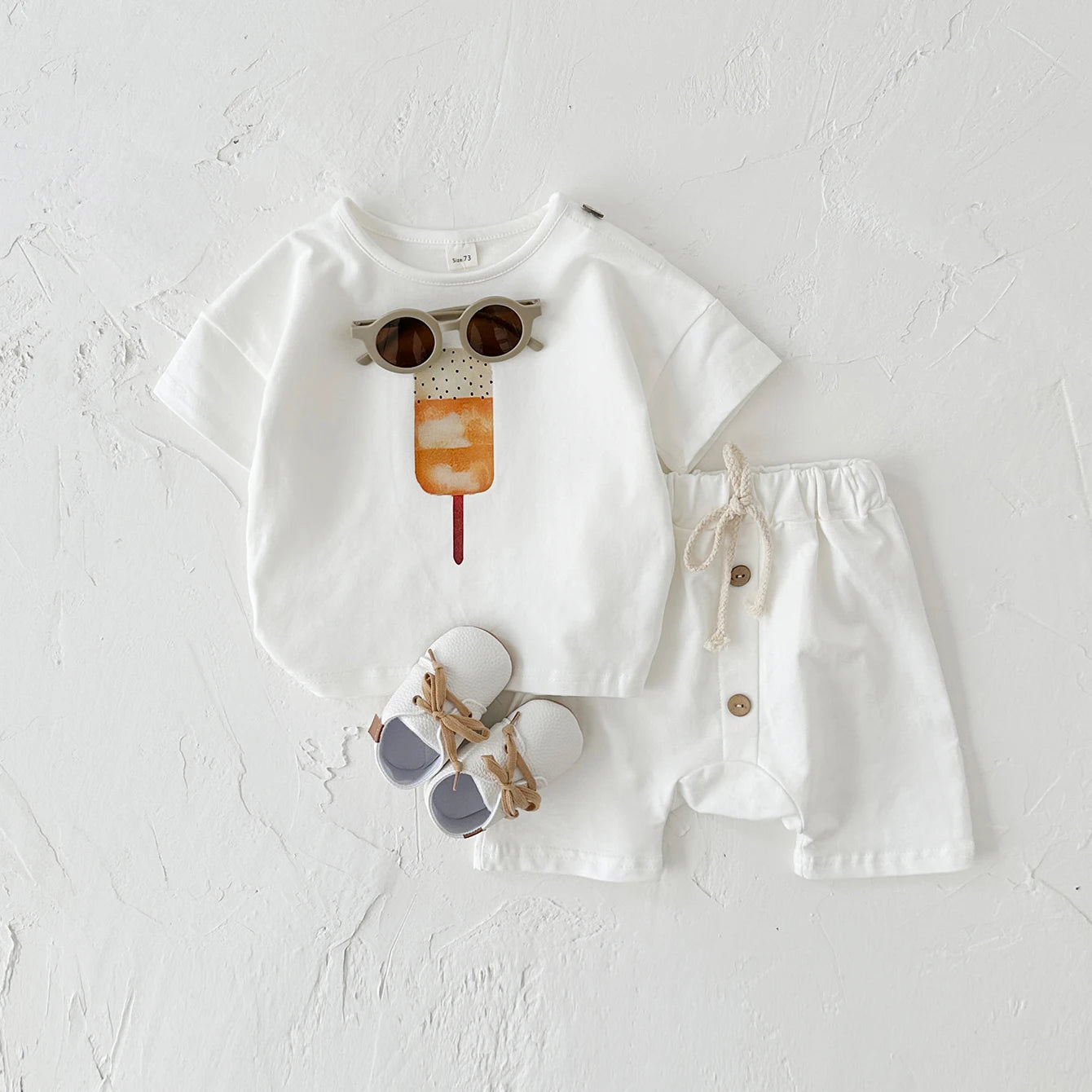 Baby Summer Outfit – 2-Piece Infant Clothes Set, Ice Cream & Sun Print T-Shirt with Shorts, Casual Wear for Boys & Girls