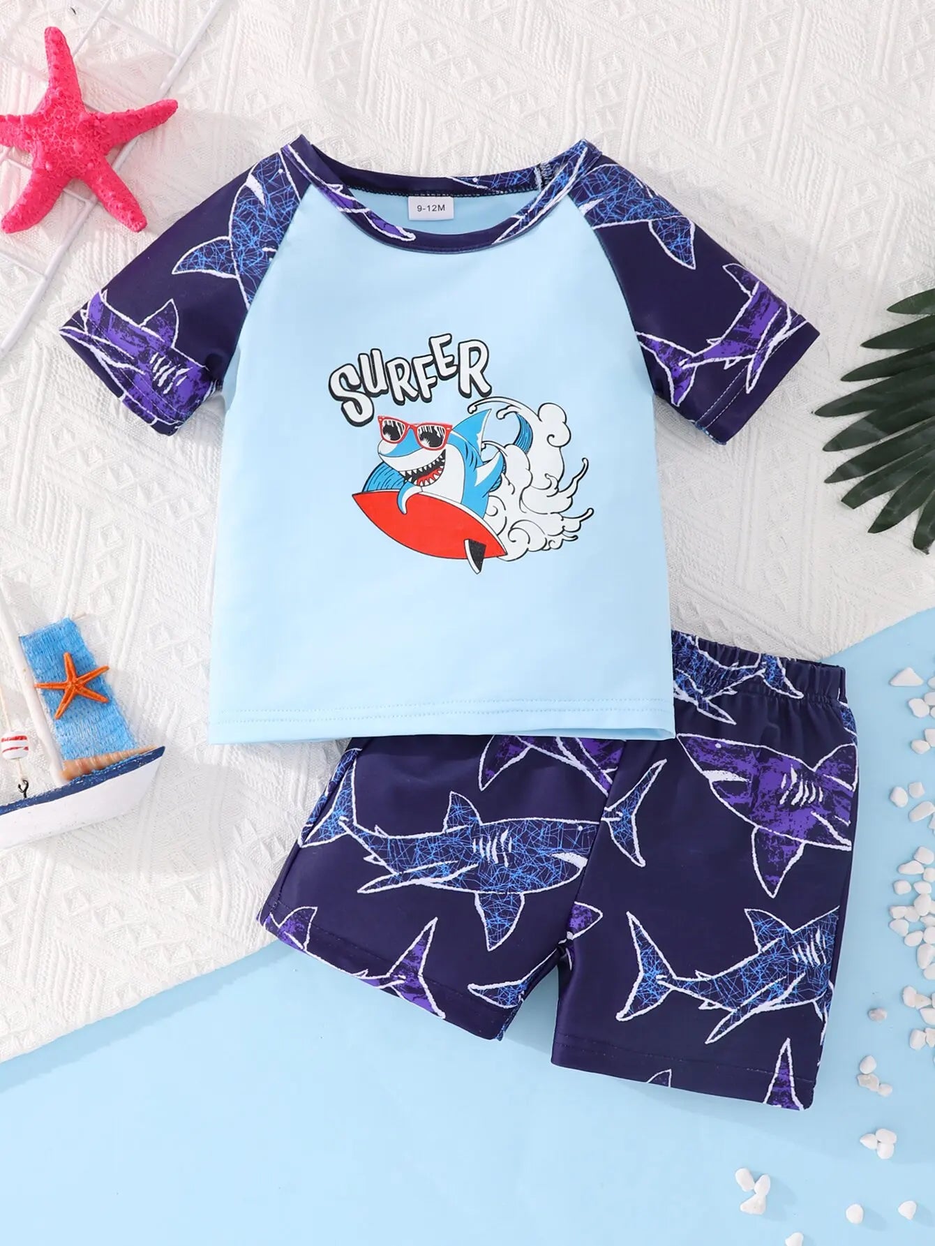 2-Piece Baby Boy Shark Print Swimsuit