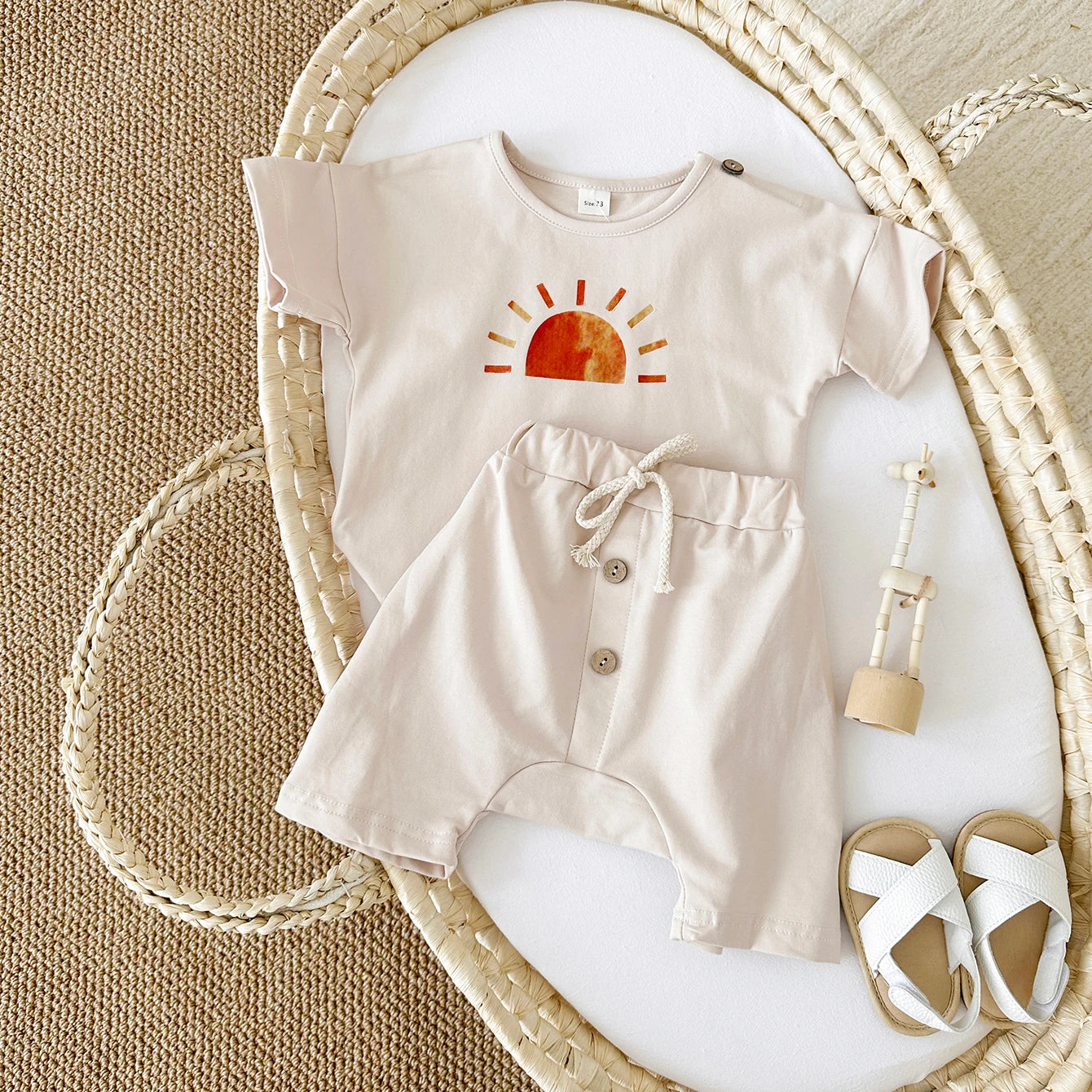 Baby Summer Outfit – 2-Piece Infant Clothes Set, Ice Cream & Sun Print T-Shirt with Shorts, Casual Wear for Boys & Girls