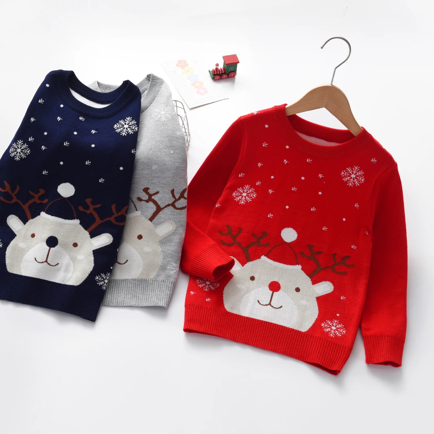 Boys Christmas Premium Snowflake Deer Sweater 3-7Y