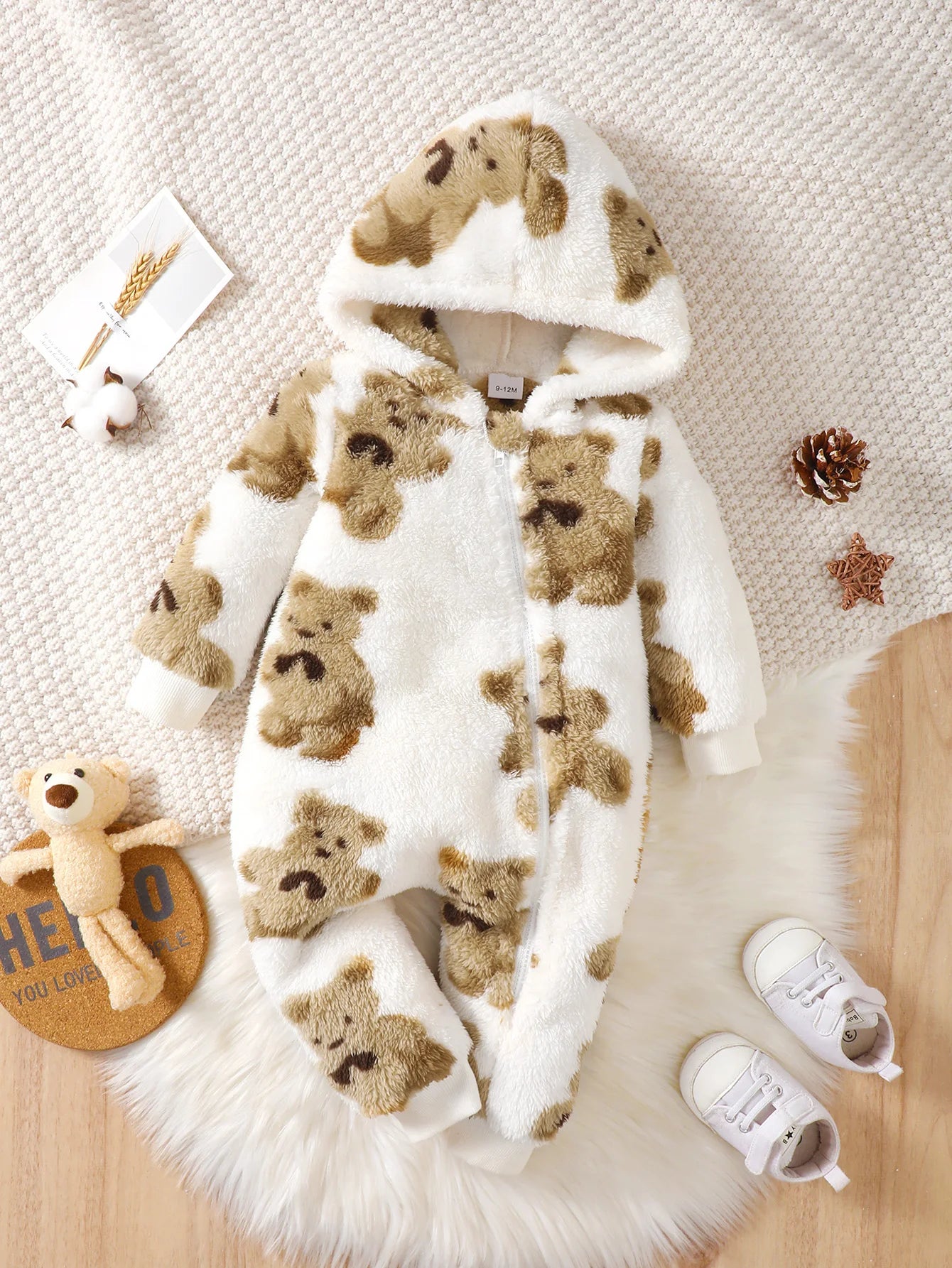 Baby Girl Plush Bear Winter Jumpsuit 3-24M