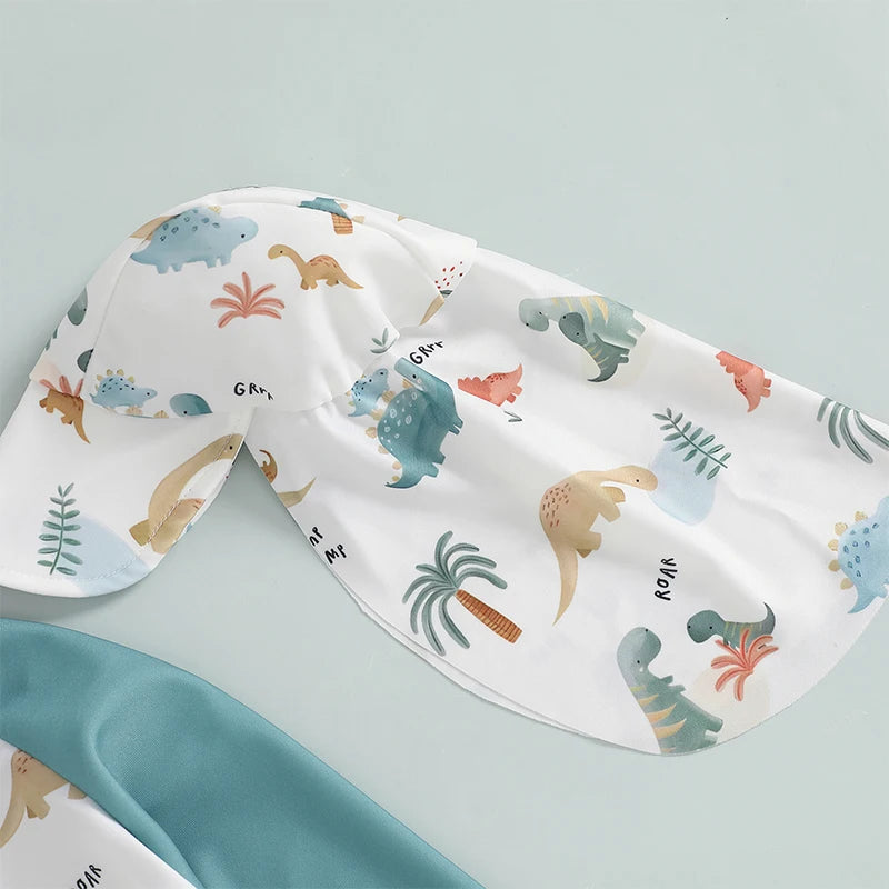 Toddler Boys' Dinosaur Rash Guard Swimsuit with Cap