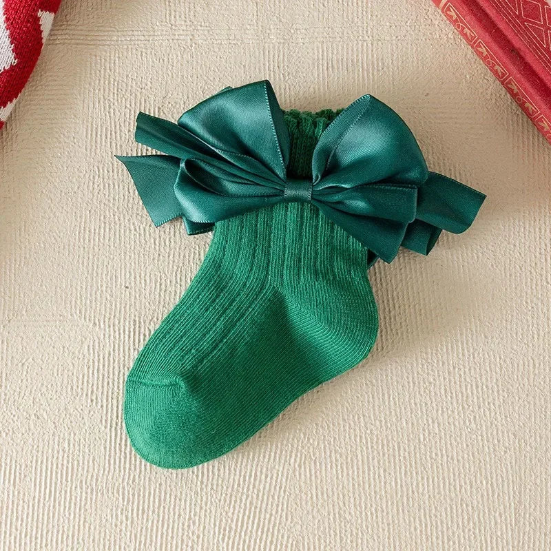 Girls Christmas Cotton Socks with Bows
