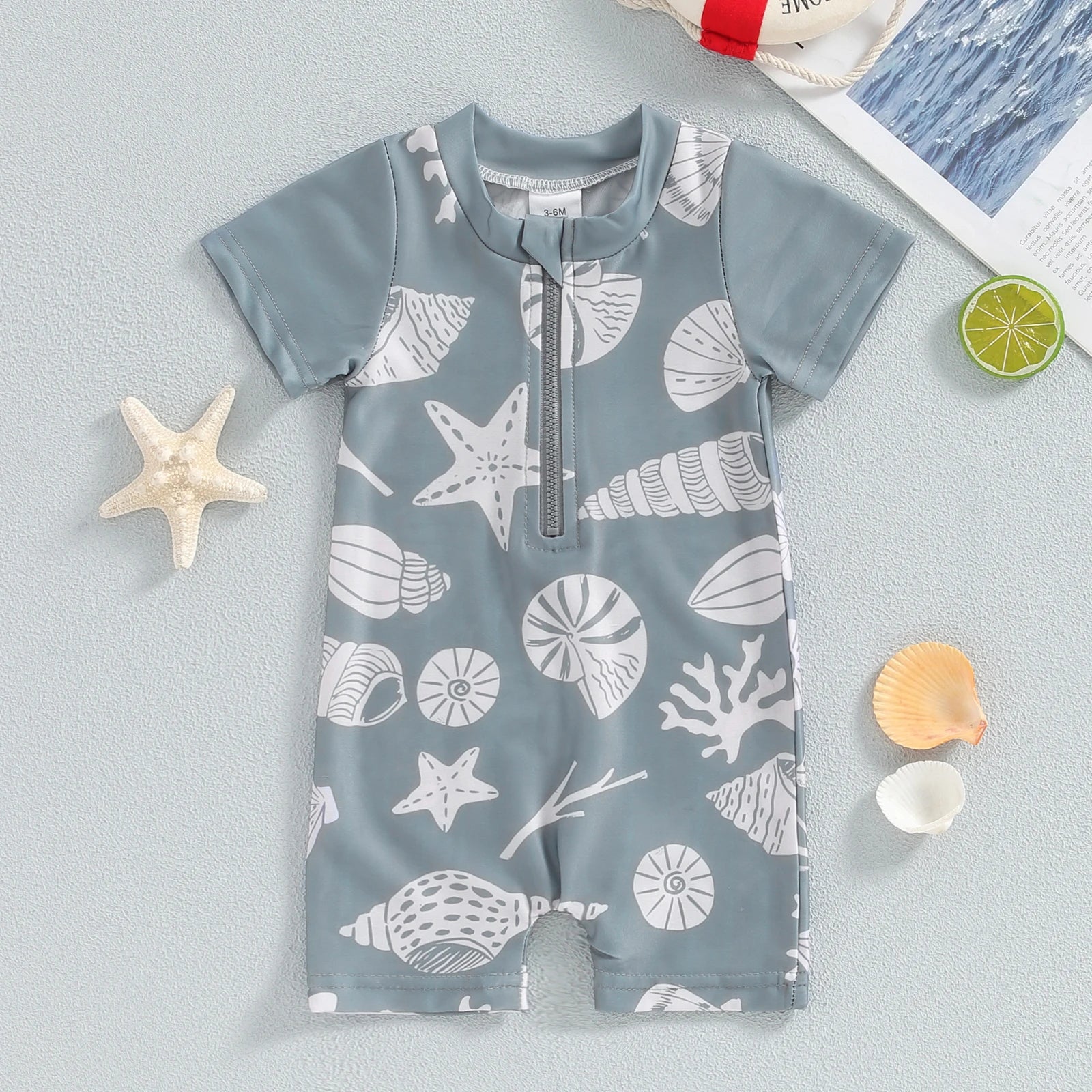 Boys' Sea Print Zipper Swimsuit