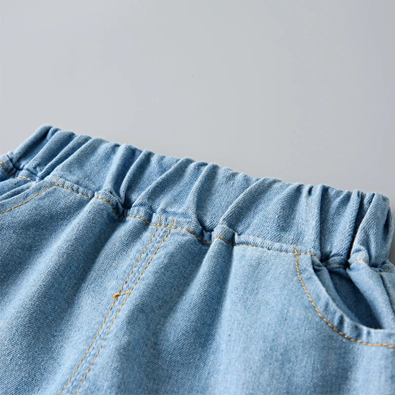 Title: Cartoon Bag Denim Shorts Set (Unisex)