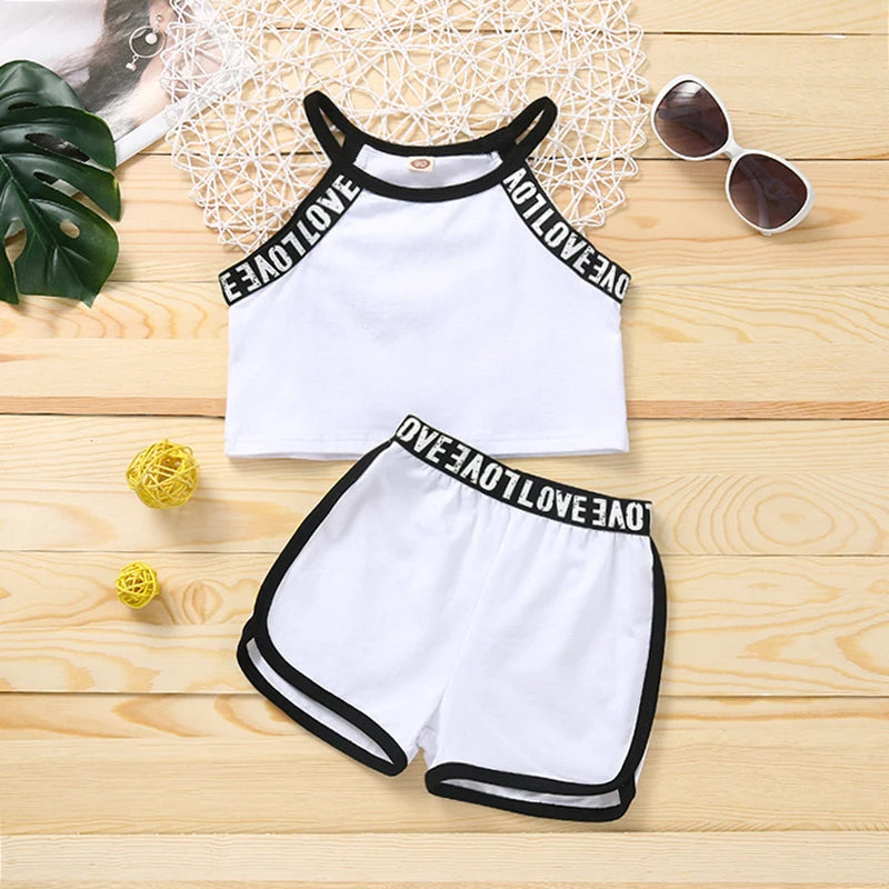 Trendy Summer Girls' 2-Piece Sports Set – Patchwork Camisole & Shorts