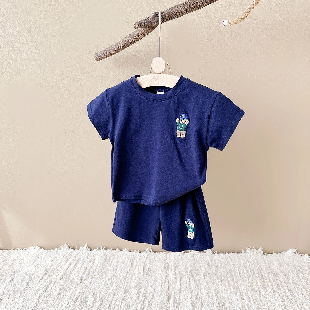 2-Piece Top & Bottom Set for Boys & Girls, Casual Sports Suit with Bear Embroidery