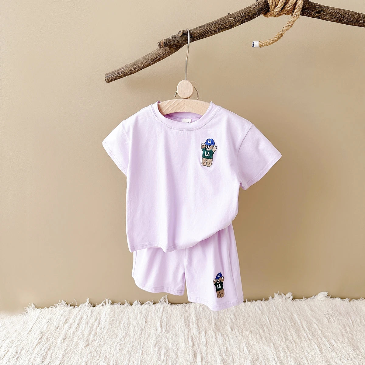 2-Piece Top & Bottom Set for Boys & Girls, Casual Sports Suit with Bear Embroidery