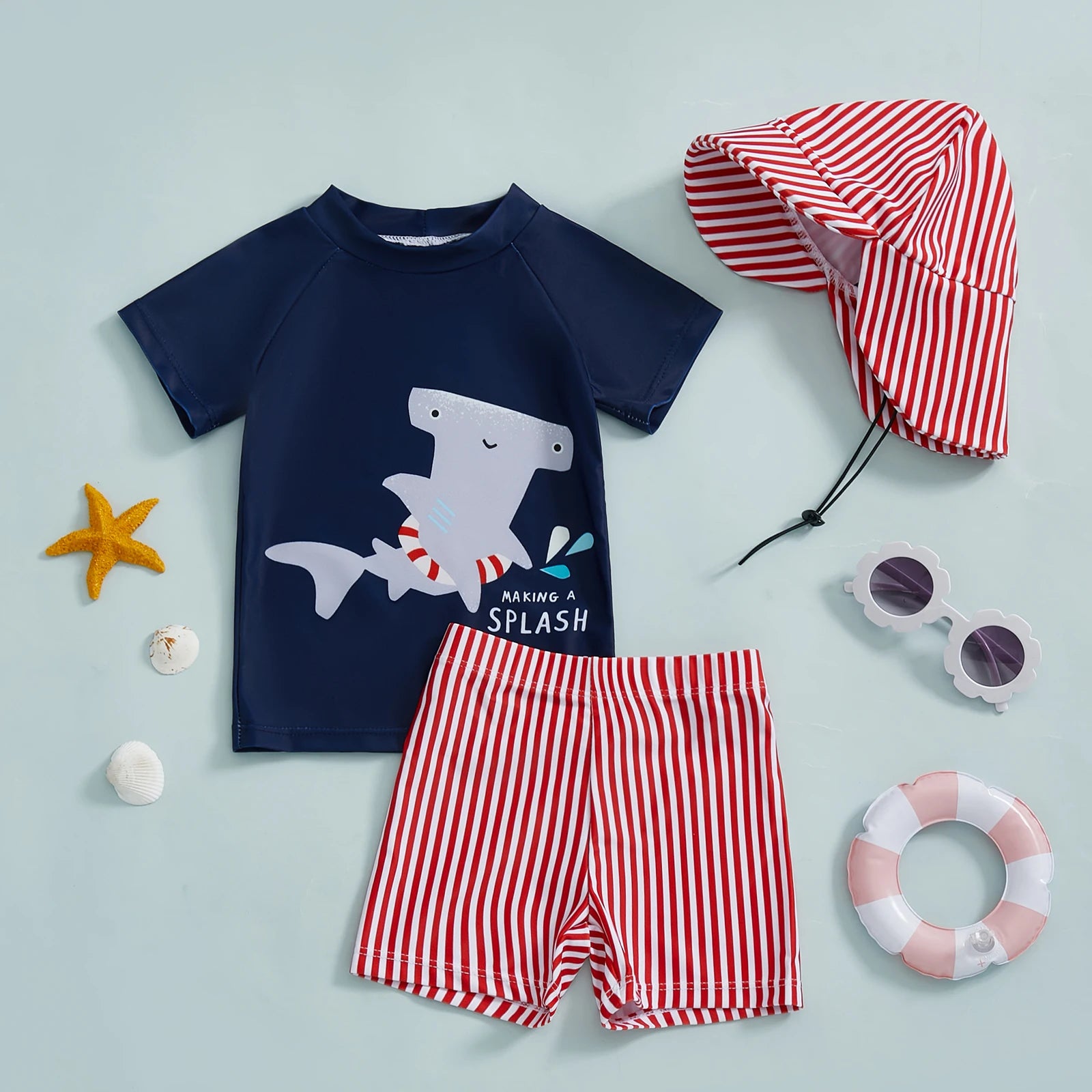 Baby boy Summer Swimsuit Set- Cute Shark Print