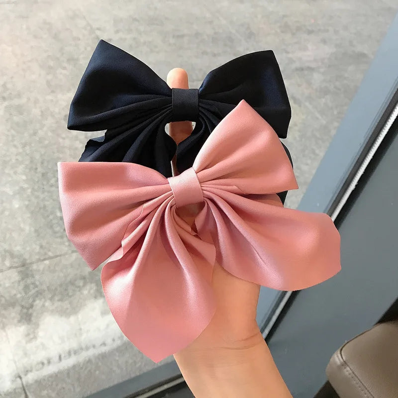 Solid Color Satin Bowknot Hair Clips For Girls