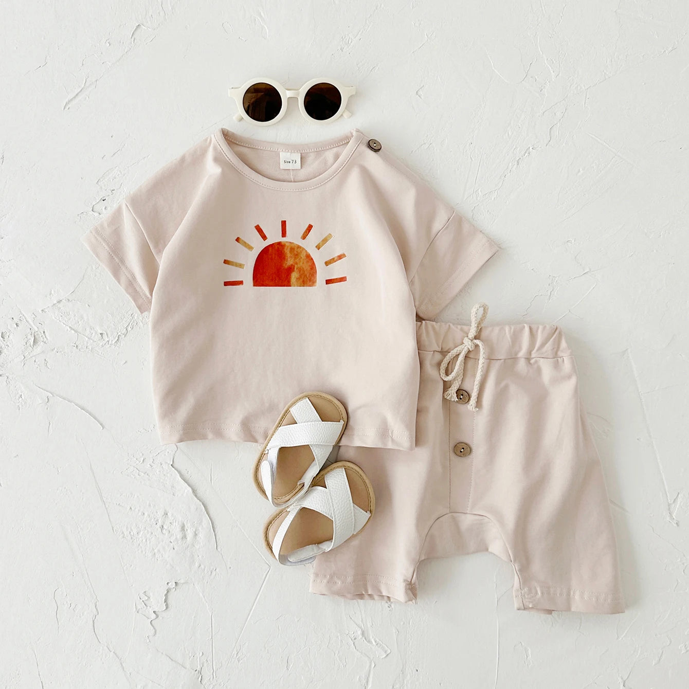 Baby Summer Outfit – 2-Piece Infant Clothes Set, Ice Cream & Sun Print T-Shirt with Shorts, Casual Wear for Boys & Girls
