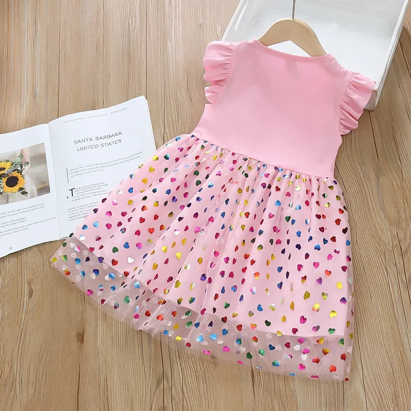 Girls' Unicorn Sequin Dress – Short Sleeve Princess Costume for Daily Wear
