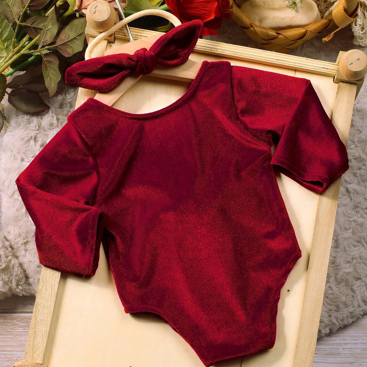 Newborn Girl Christmas Romper Photo Shoot Outfit Set