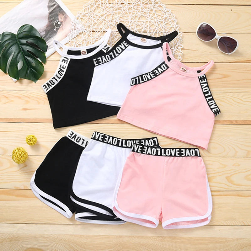 Trendy Summer Girls' 2-Piece Sports Set – Patchwork Camisole & Shorts