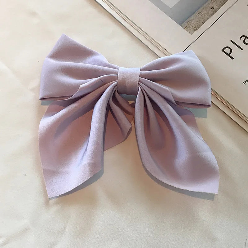 Solid Color Satin Bowknot Hair Clips For Girls