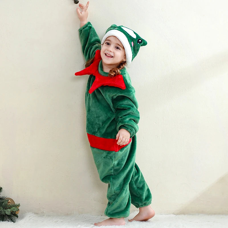 Elf Overalls Christmas Costume Green & Red Bodysuit Toddlers