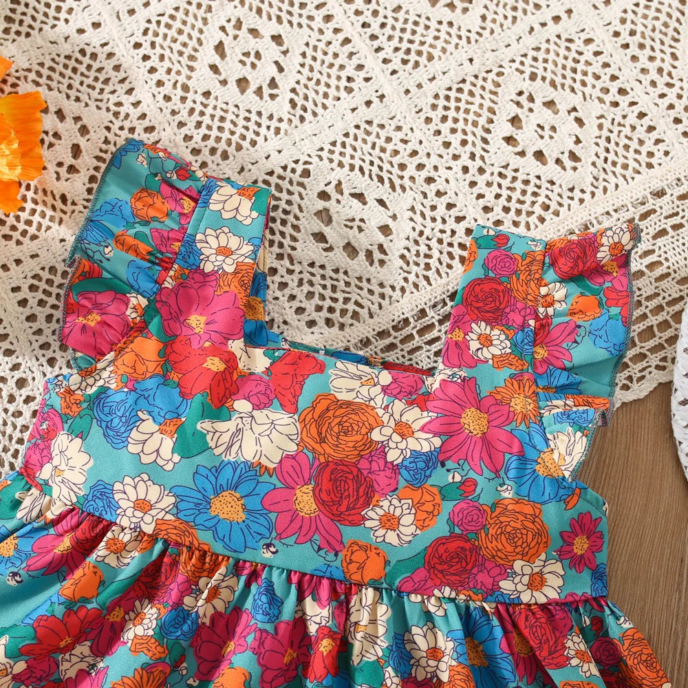 Summer Flower Print Princess Dress with Hat (Girls)