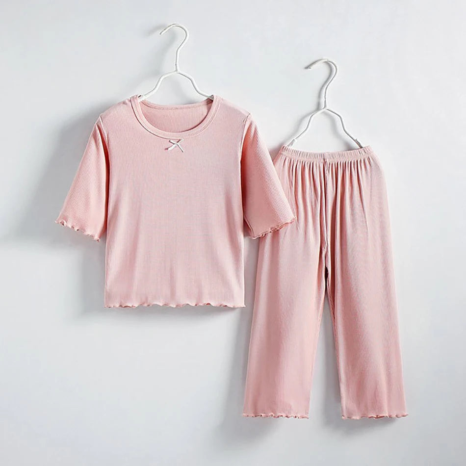 MOMSTAG Girls' Ice Silk Summer Home Clothes Set