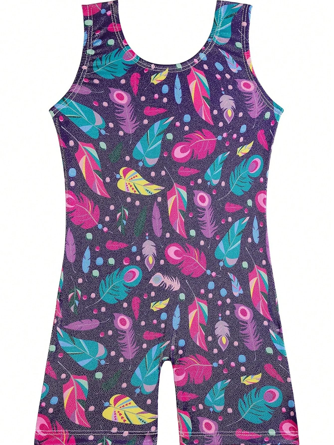 Shiny Feathered Leotard for Girls’ Gymnastics & Dance