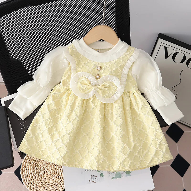 Baby Girl Princess Dress – Cute Bow Design Fake Two-Piece Outfit for Spring & Autumn