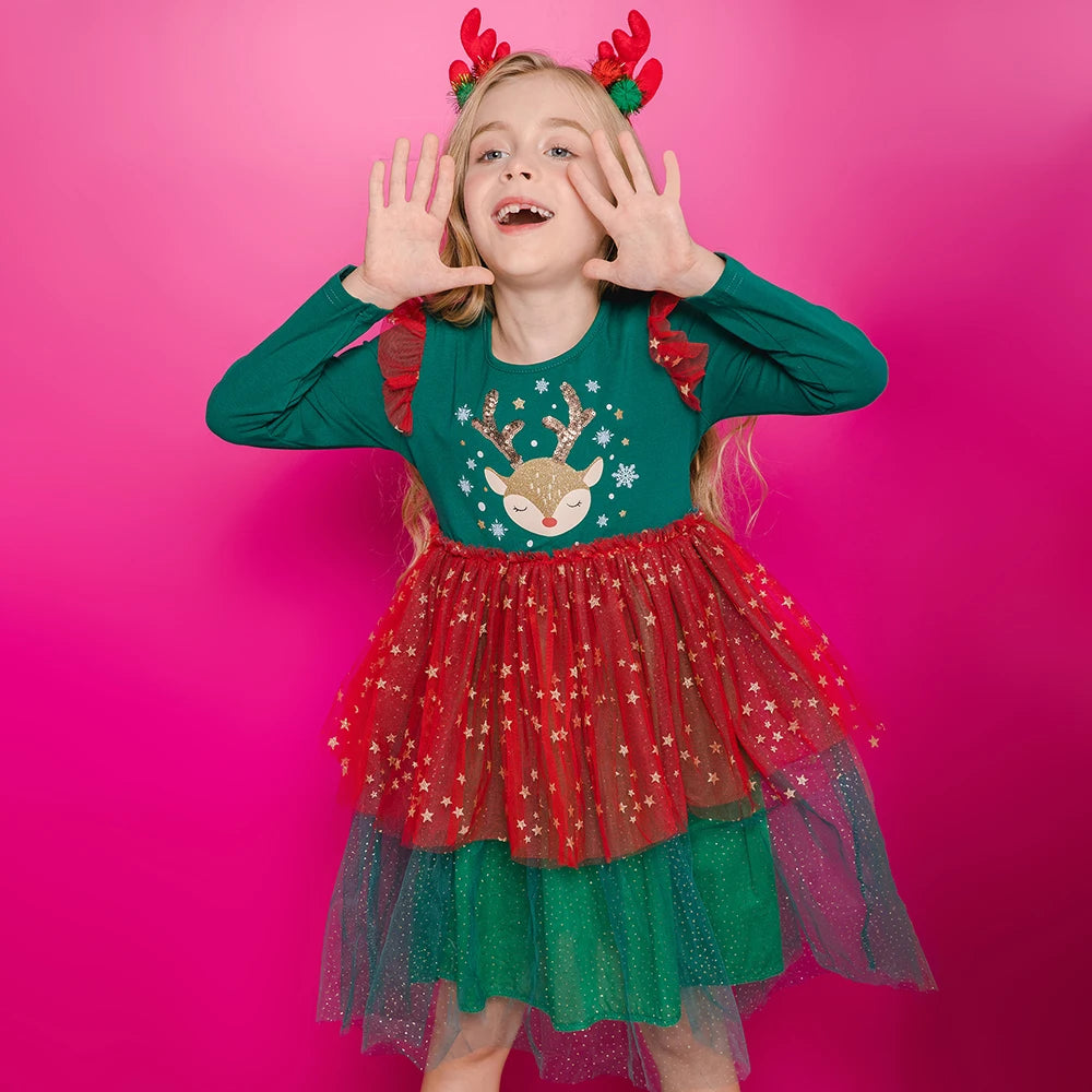Christmas Elk Sequin Princess Dress for Toddlers