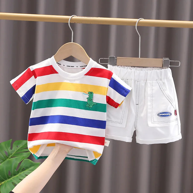 Cartoon Dinosaur O-neck T-shirt+Shorts+Bag for Toddler Boys