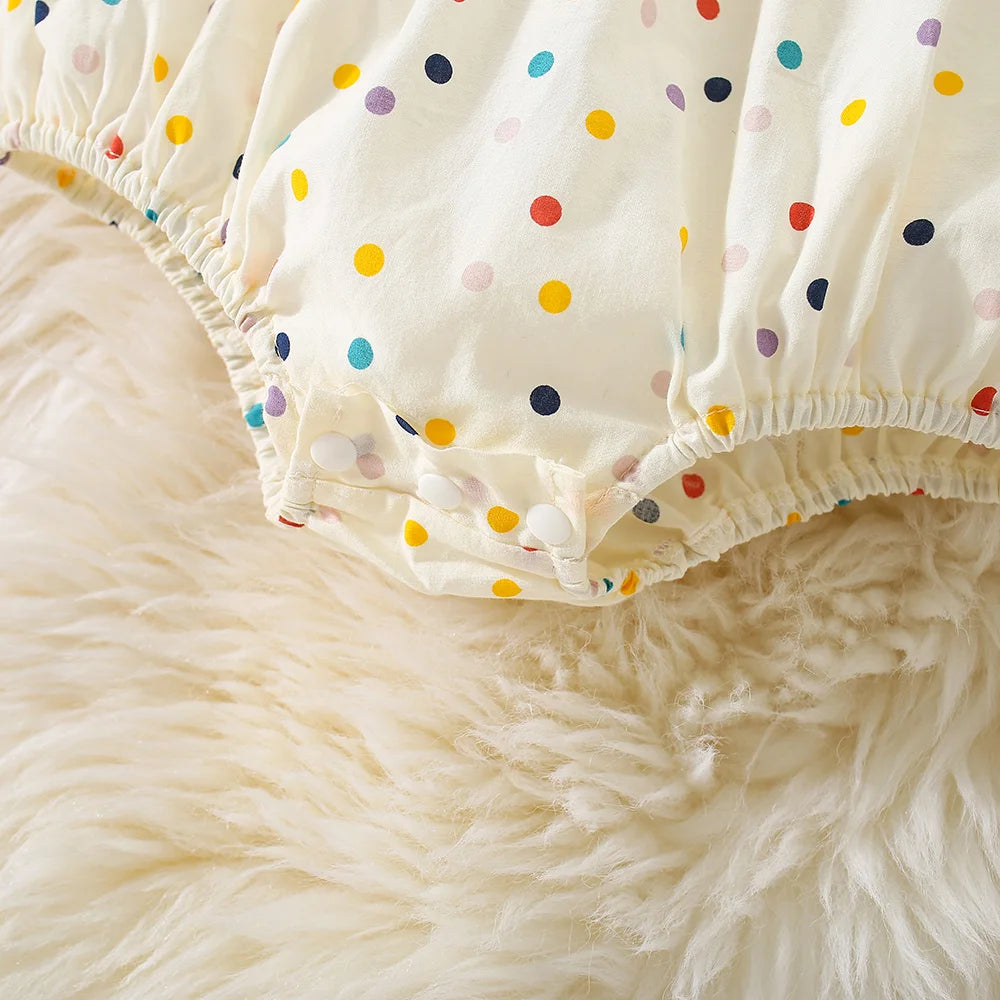 Polka Dots with 3 Flower Embroidery & Flying Sleeves (Cotton, Sweetheart Style)