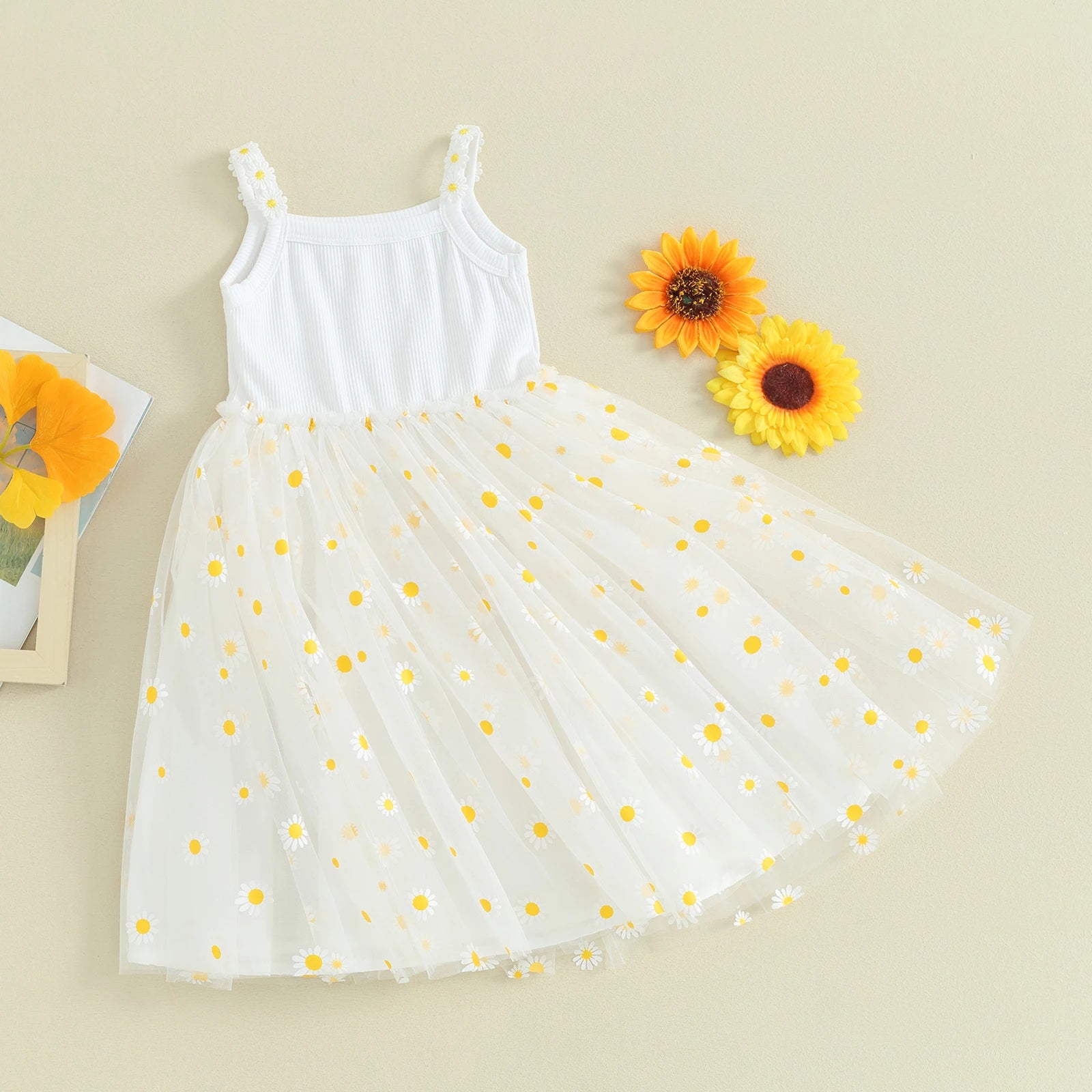 Daisy Print Mesh Dress for Baby Girls