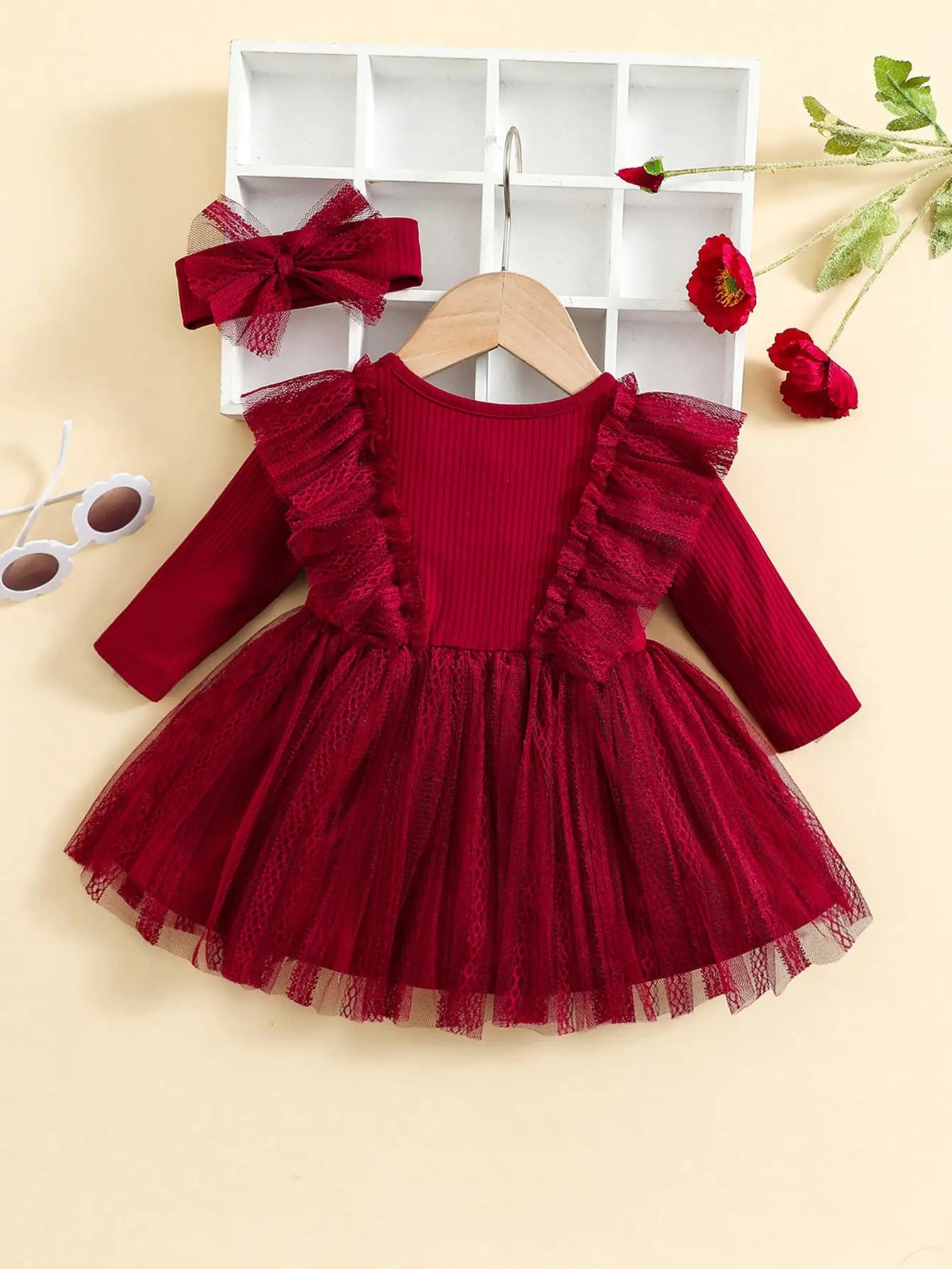 Baby Girl Ruffle Mesh Dress + Headband Set