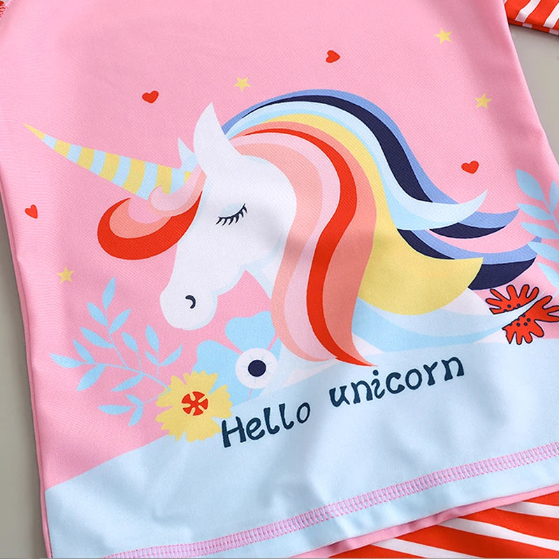 Kids’ Cartoon Swimwear Set – Long Sleeve Sun Protection Bathing Suits for Boys & Girls